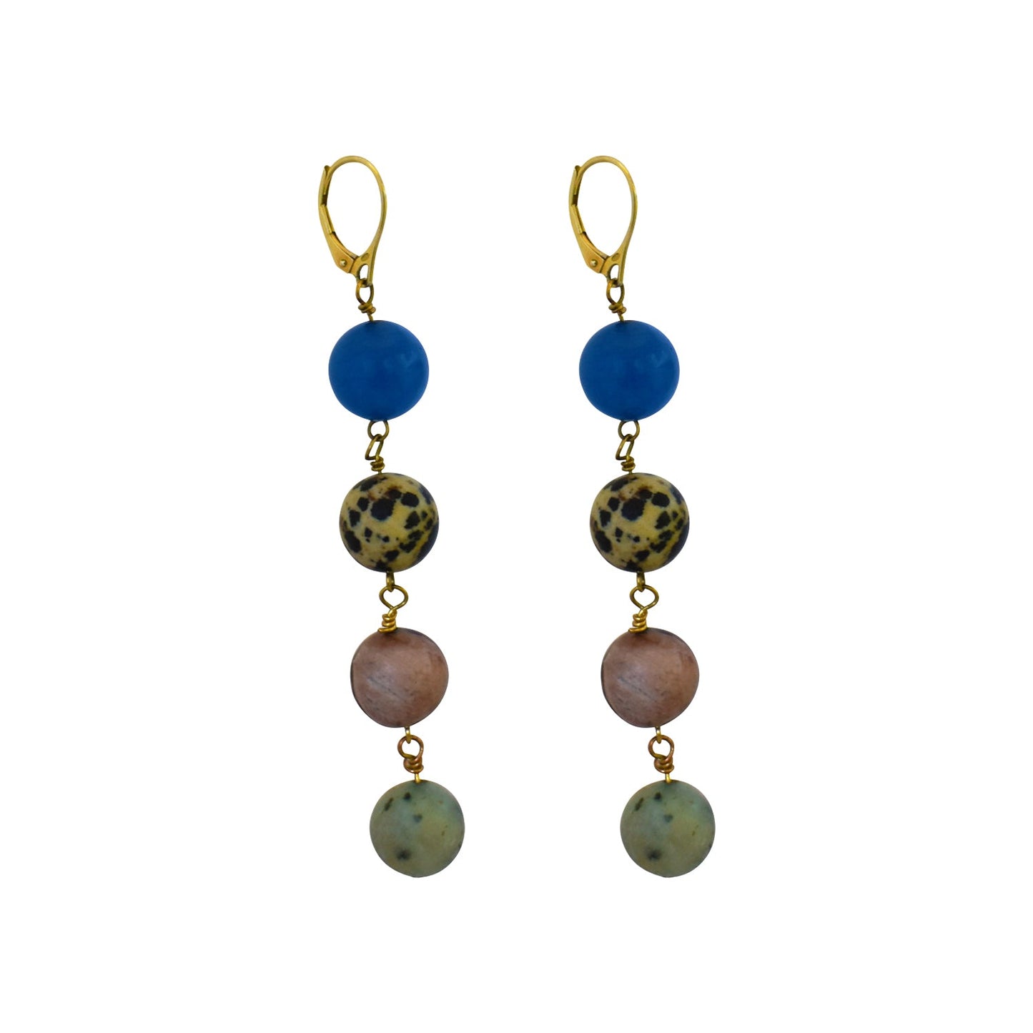 Blue Aventurine, Dalmatian Jasper, Mookaite and Sesame Jasper Yellow gold vermeil or 18k gold earrings | by nlanlaVictory